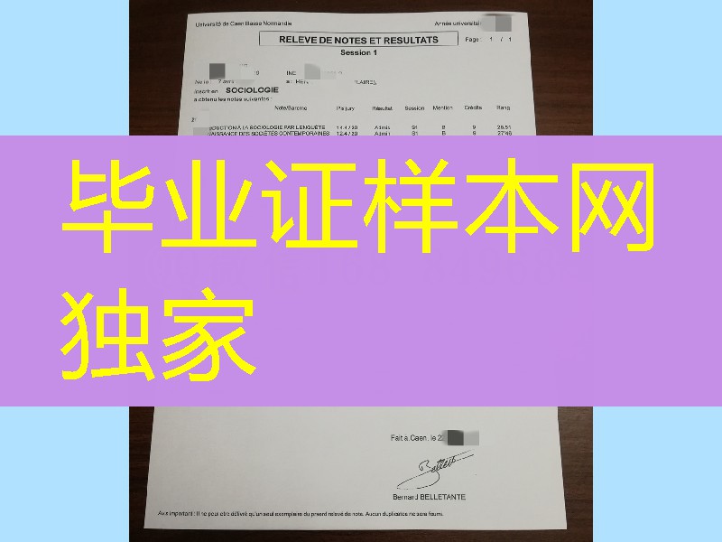 法国卡昂大学成绩单，法国文凭学位证书成绩单印刷